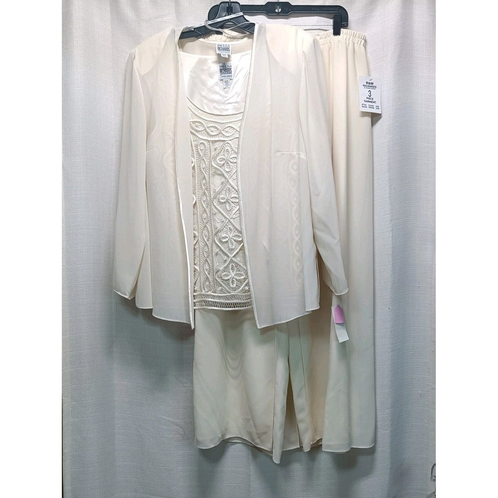 R&M‎ Richards Karen Kwong 3pc Womens 20W Cream Formal Pantsuit Mother Of Bride